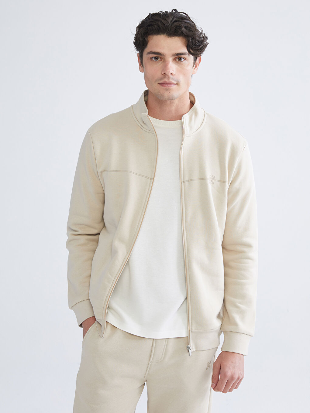 Funnel Neck Long Sleeve Men's Zip-Up Sweatshirt-1