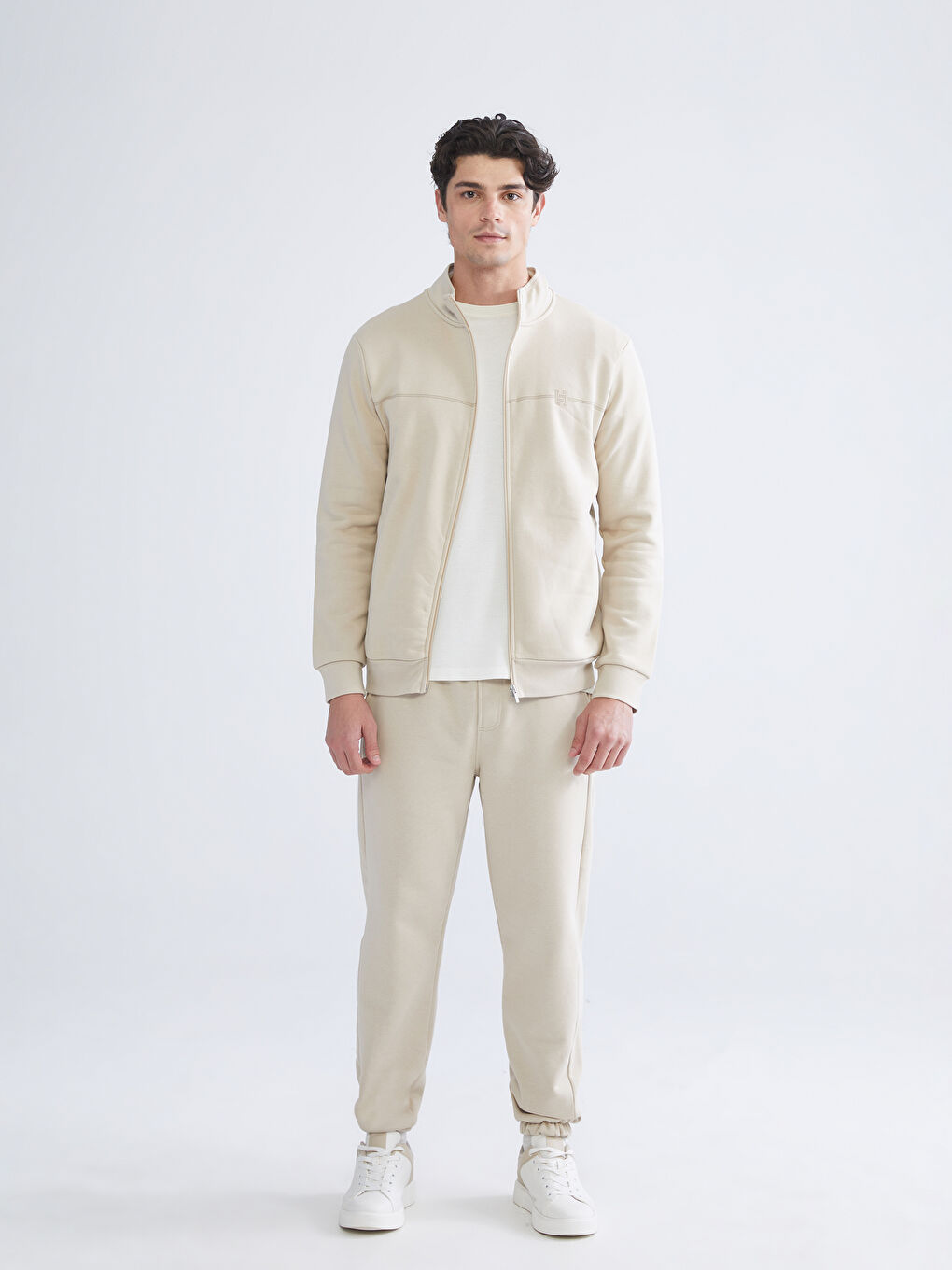 Funnel Neck Long Sleeve Men's Zip-Up Sweatshirt-3