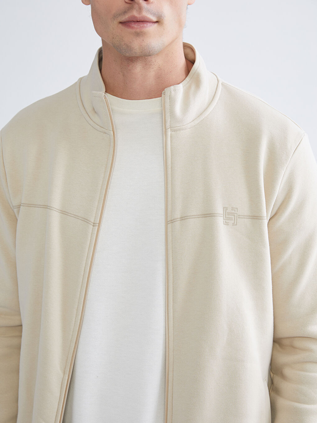 Funnel Neck Long Sleeve Men's Zip-Up Sweatshirt-5