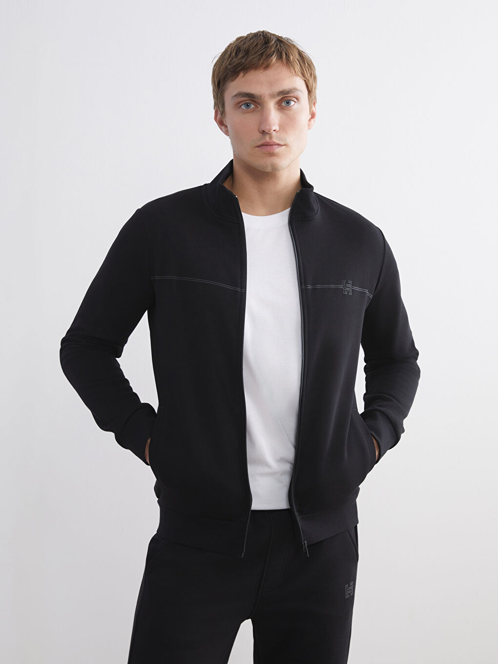 Funnel Neck Long Sleeve Men's Zip-Up Sweatshirt
