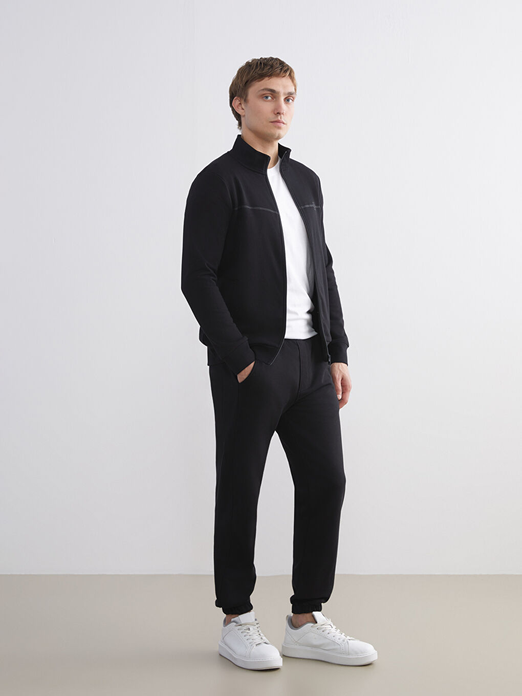Funnel Neck Long Sleeve Men's Zip-Up Sweatshirt-2