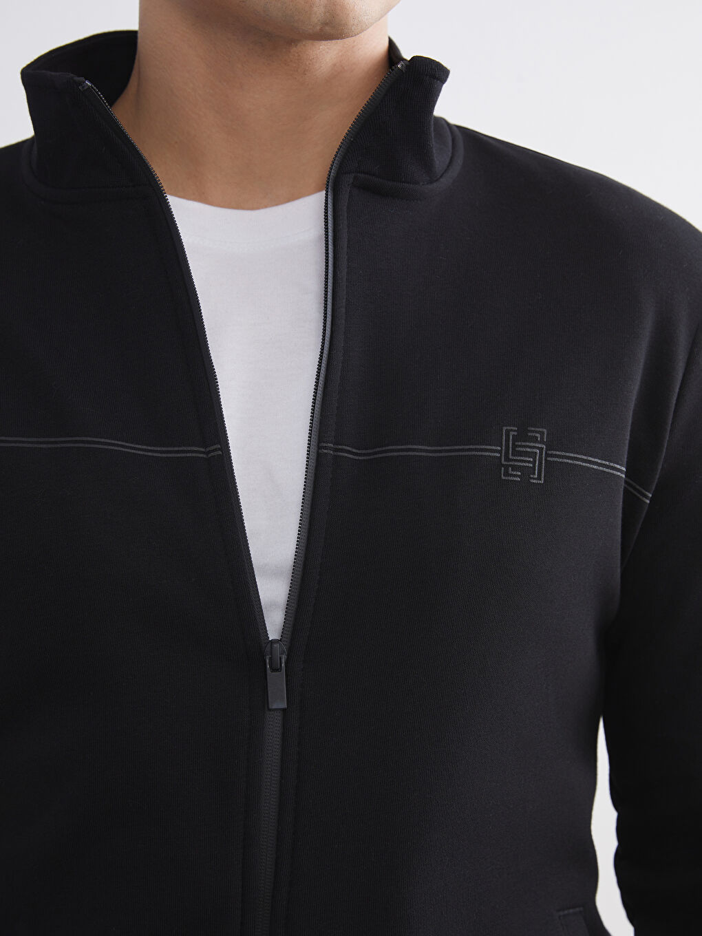 Funnel Neck Long Sleeve Men's Zip-Up Sweatshirt-4