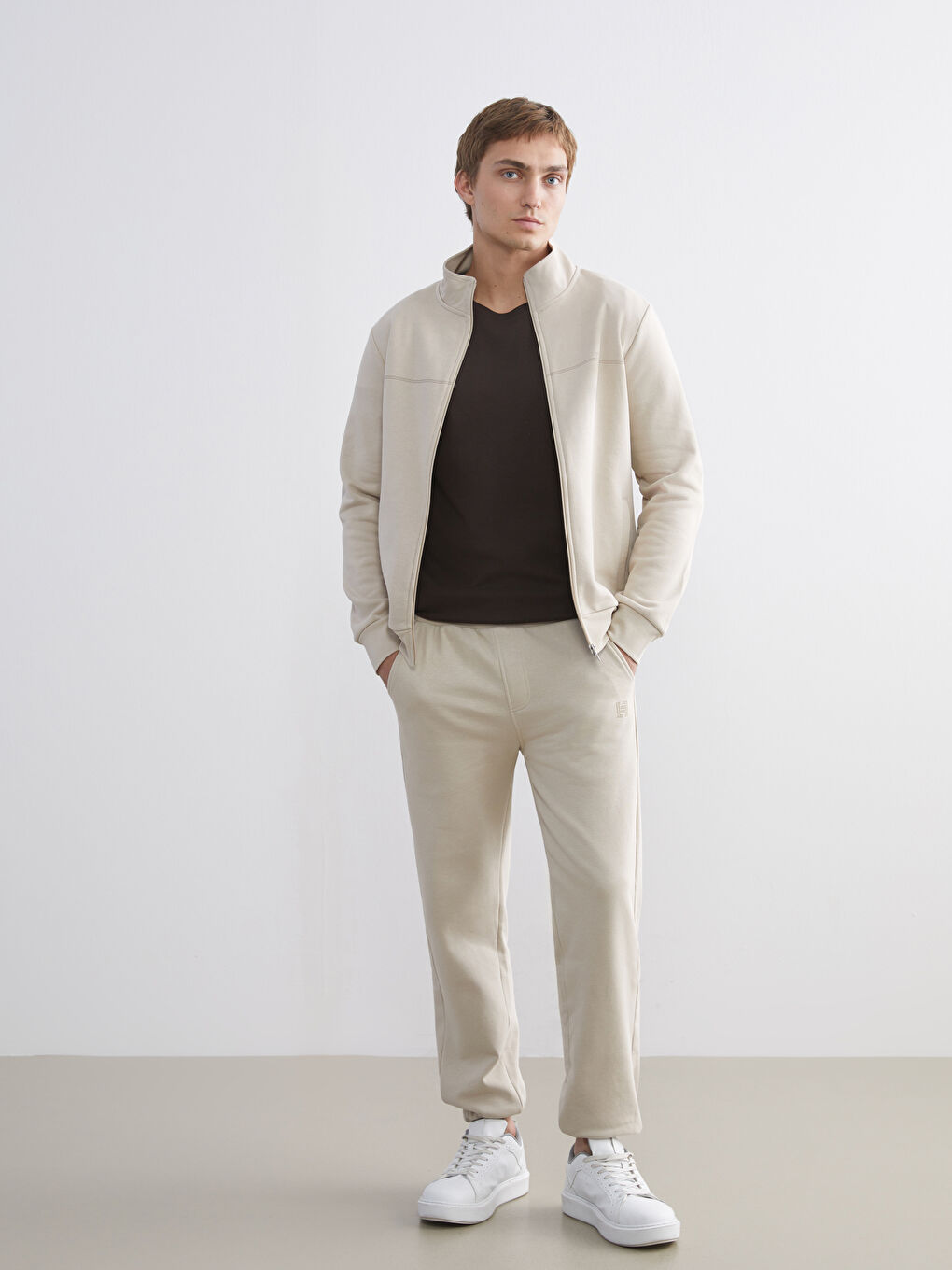 Funnel Neck Long Sleeve Men's Zip-Up Sweatshirt-2