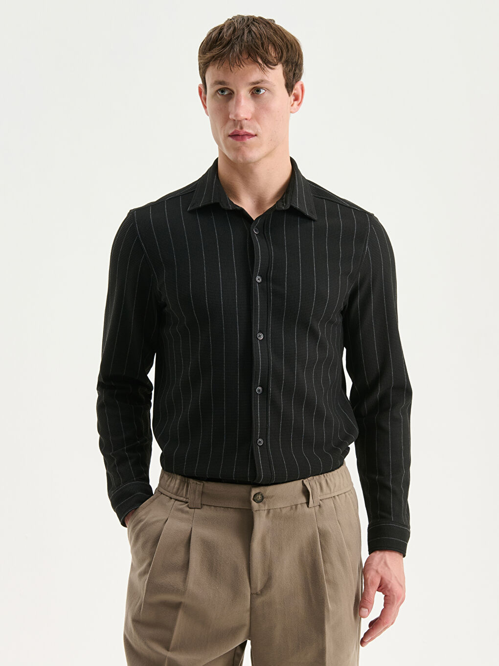 Slim Fit Long Sleeve Striped Men's Shirt