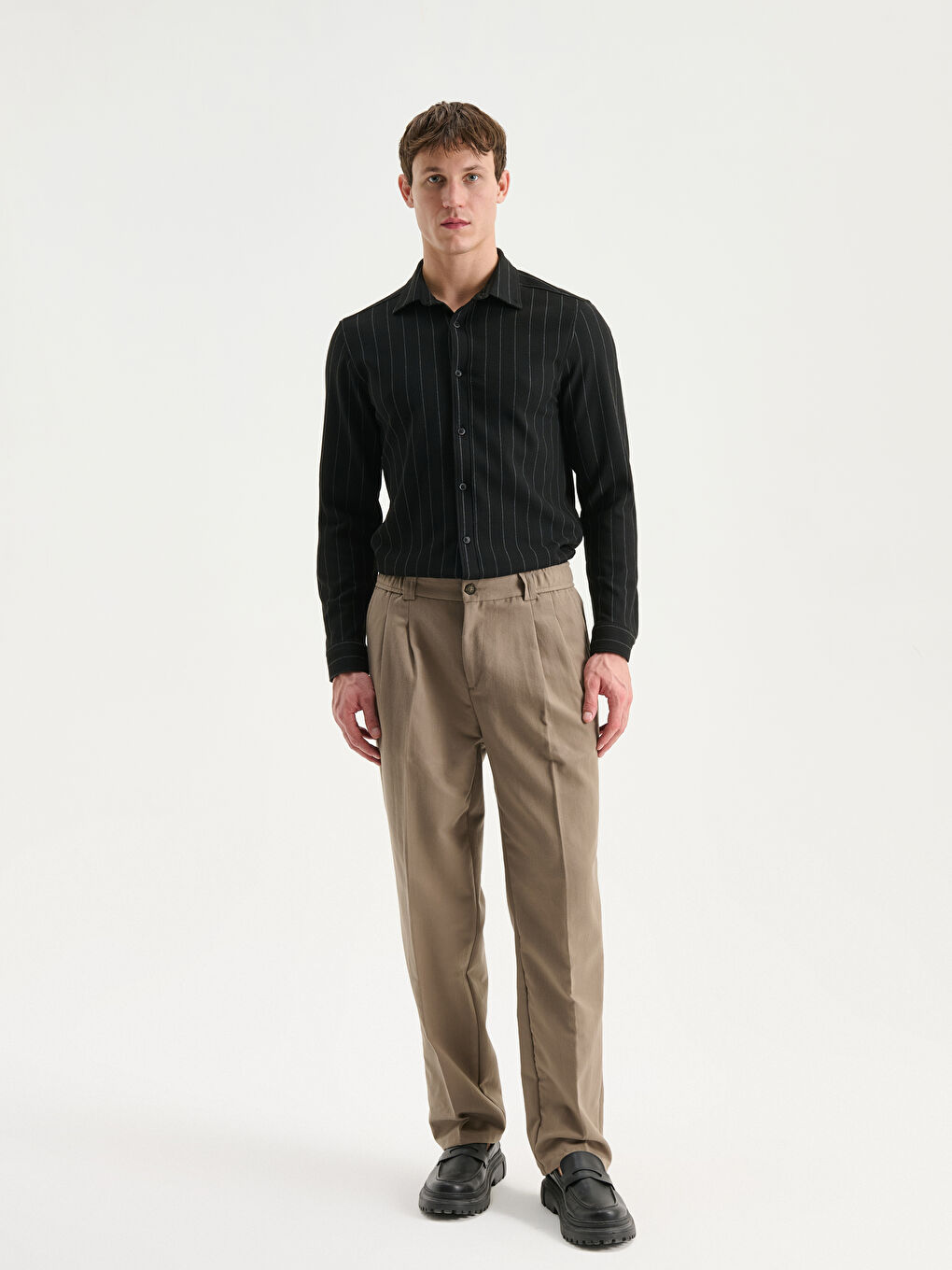 Slim Fit Long Sleeve Striped Men's Shirt-1