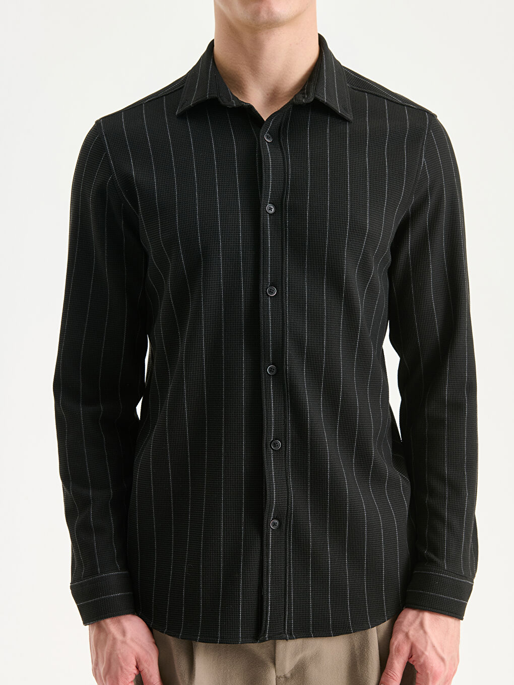 Slim Fit Long Sleeve Striped Men's Shirt-2