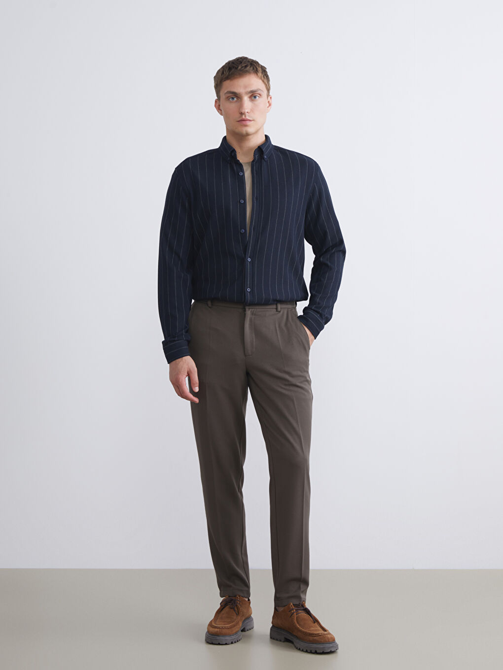 LCW Vision Slim Fit Long Sleeve Striped Men's Shirt -W54506Z8-LGS