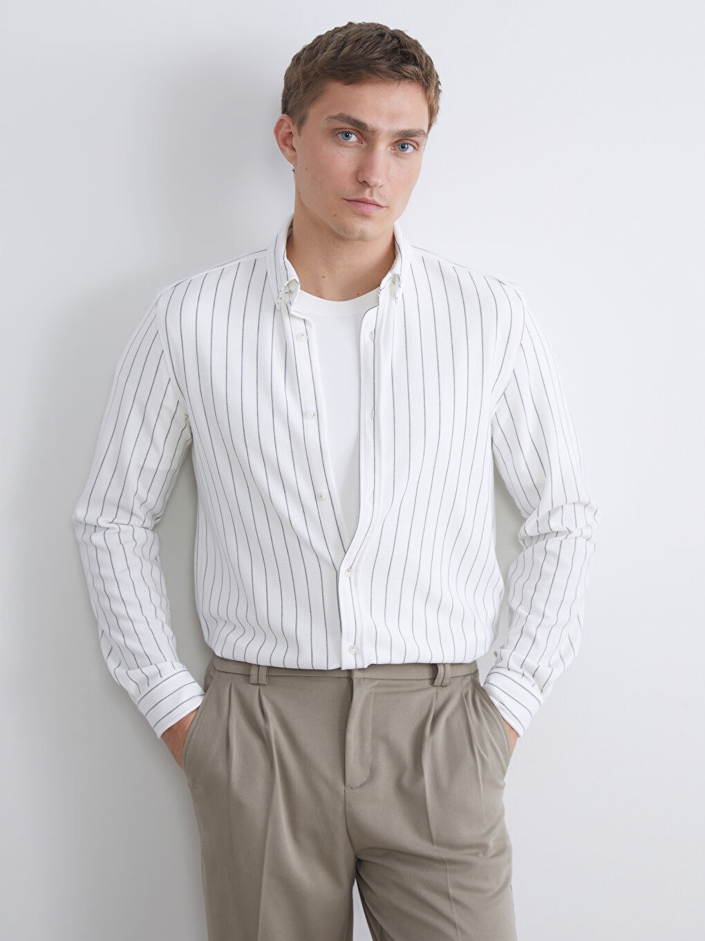 LCW Vision Slim Fit Long Sleeve Striped Men's Shirt -W54506Z8-SZ5