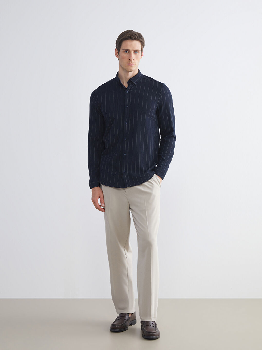 LCW Vision Slim Fit Long Sleeve Striped Men's Shirt -W54506Z8-LGS