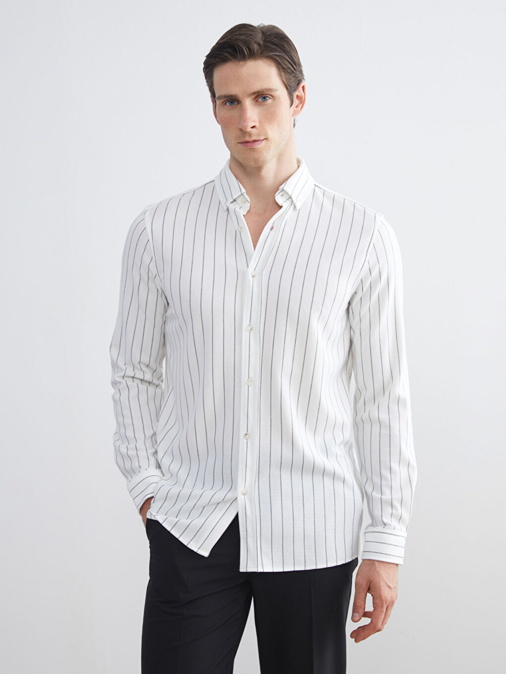 LCW Vision Slim Fit Long Sleeve Striped Men's Shirt -W54506Z8-SZ5