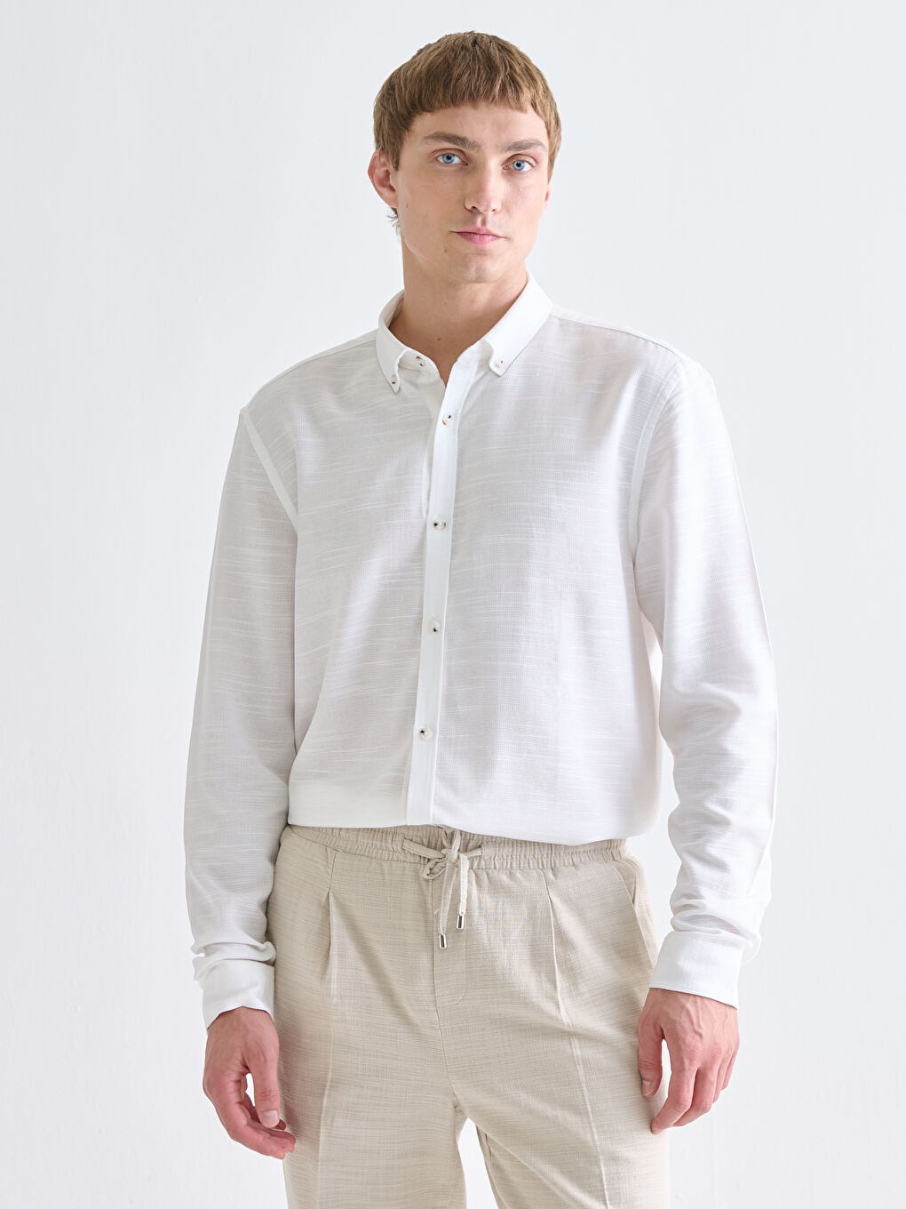 Slim Fit Long Sleeve Dobby Men's Shirt-1