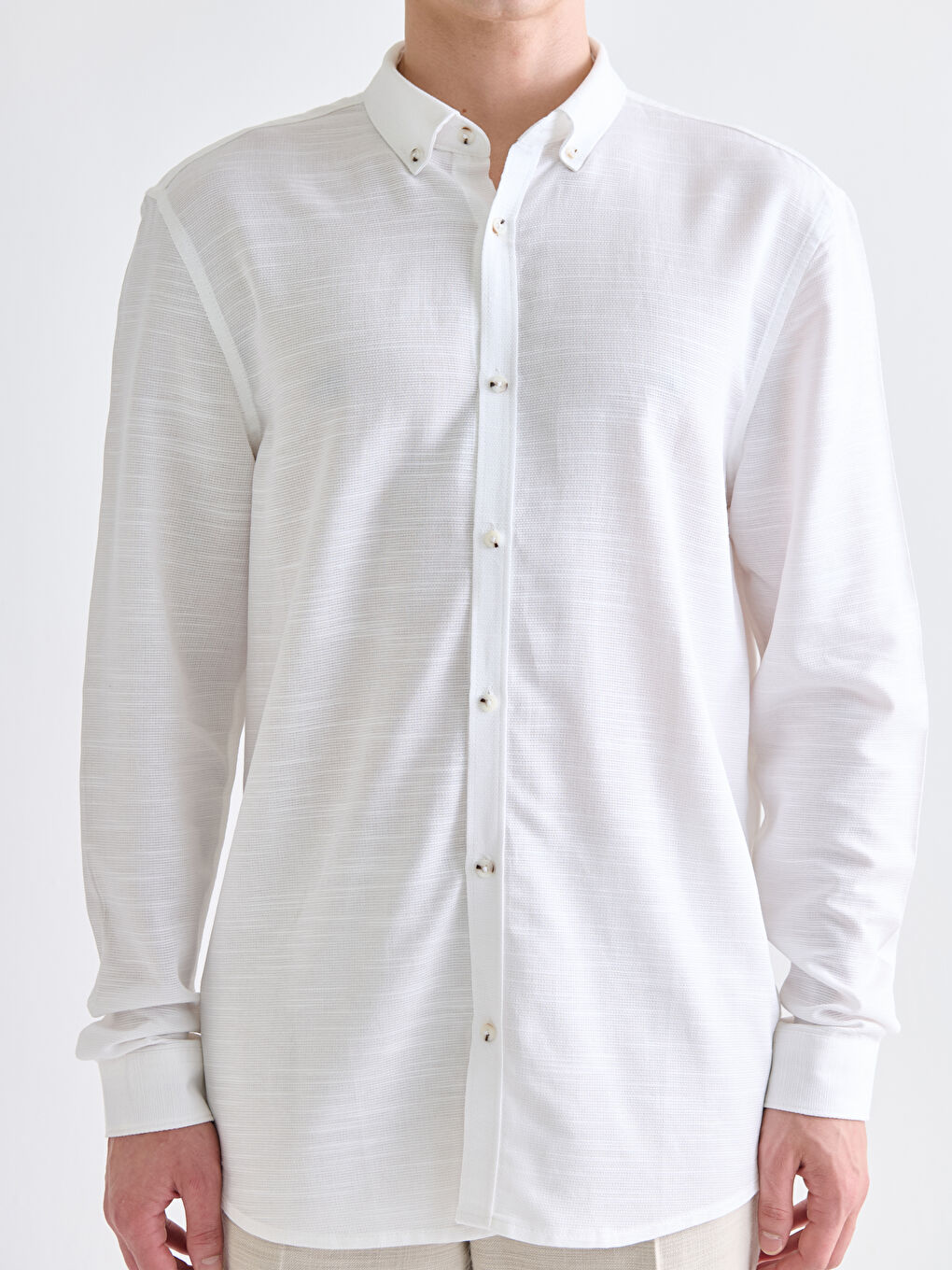 Slim Fit Long Sleeve Dobby Men's Shirt-4