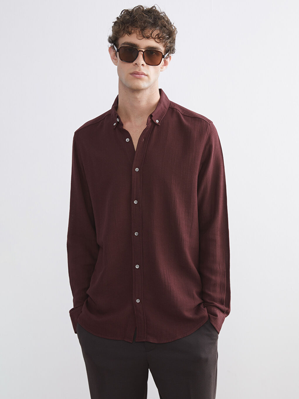 Slim Fit Long Sleeve Dobby Men's Shirt-1