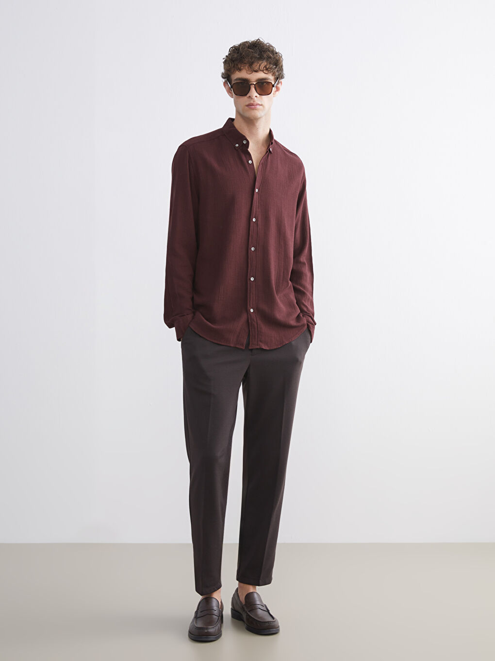 Slim Fit Long Sleeve Dobby Men's Shirt-2