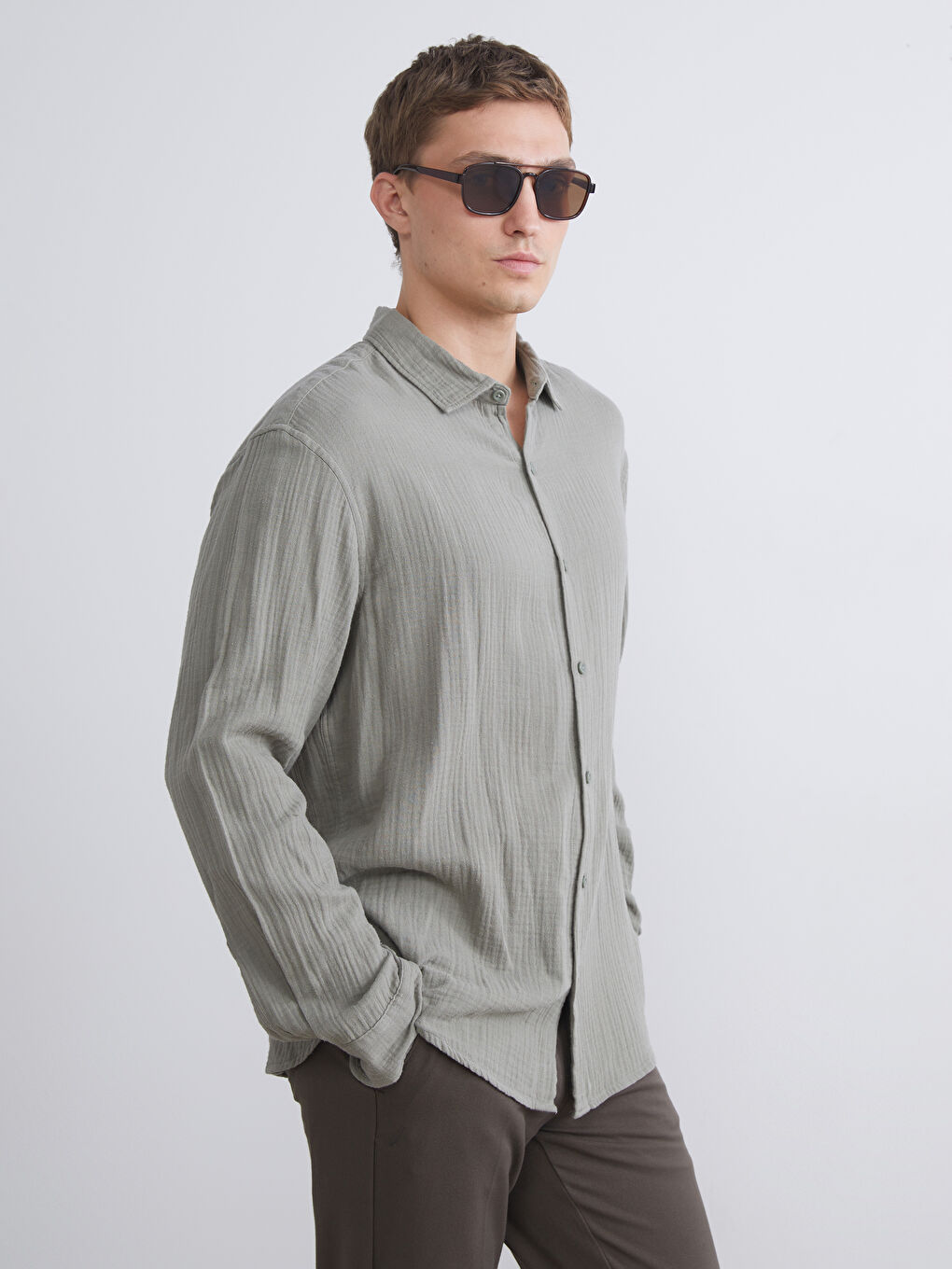 LCW Vision Relaxed Fit Long Sleeve Men's Shirt -W54508Z8-CW2