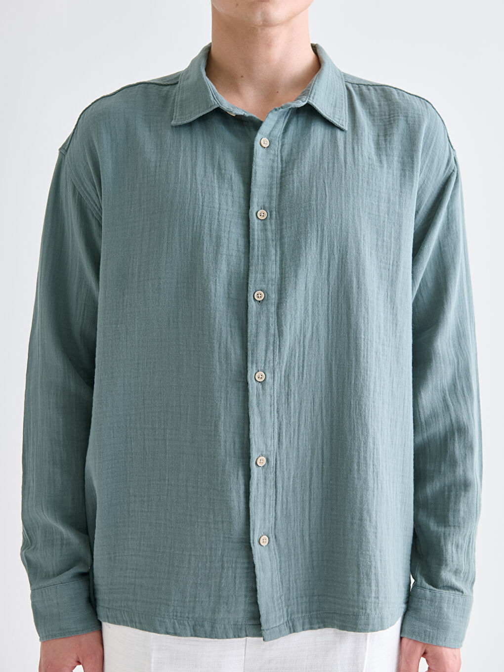 Petrol Rahat Kalıp Uzun Kollu Erkek Gömlek-2