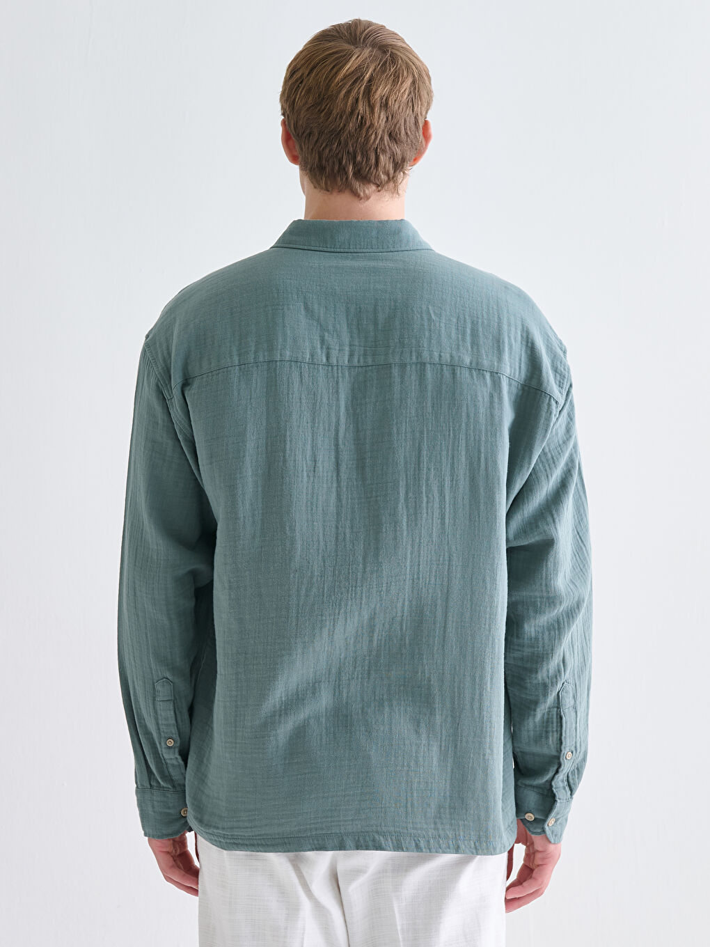 Petrol Rahat Kalıp Uzun Kollu Erkek Gömlek-3