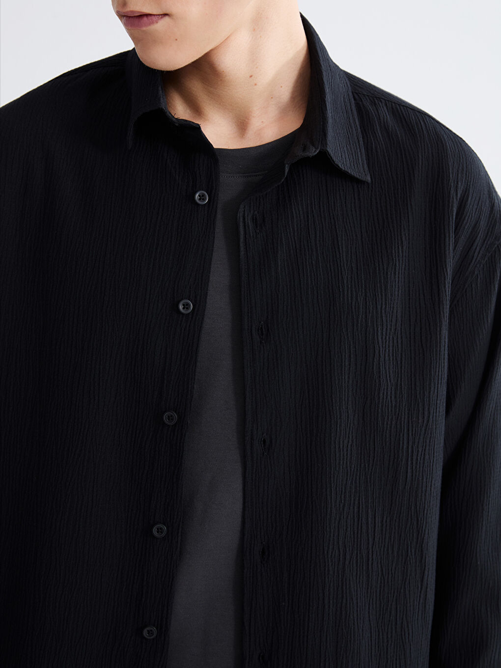 Siyah Regular Fit Uzun Kollu Erkek Gömlek-2