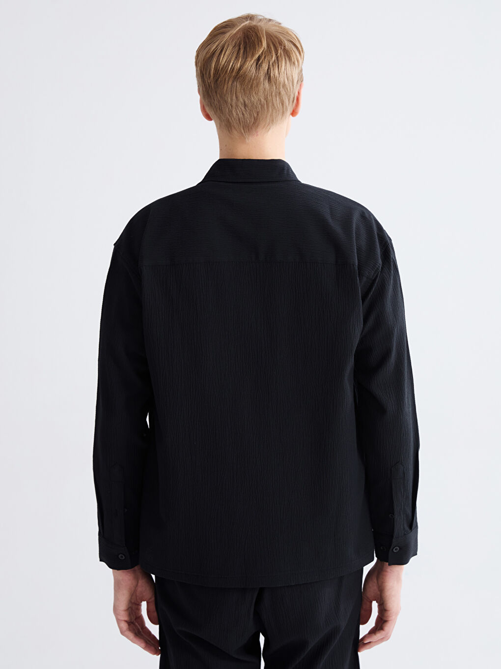 Siyah Regular Fit Uzun Kollu Erkek Gömlek-3