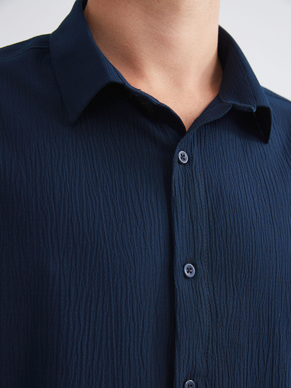 Lacivert Regular Fit Uzun Kollu Erkek Gömlek-2