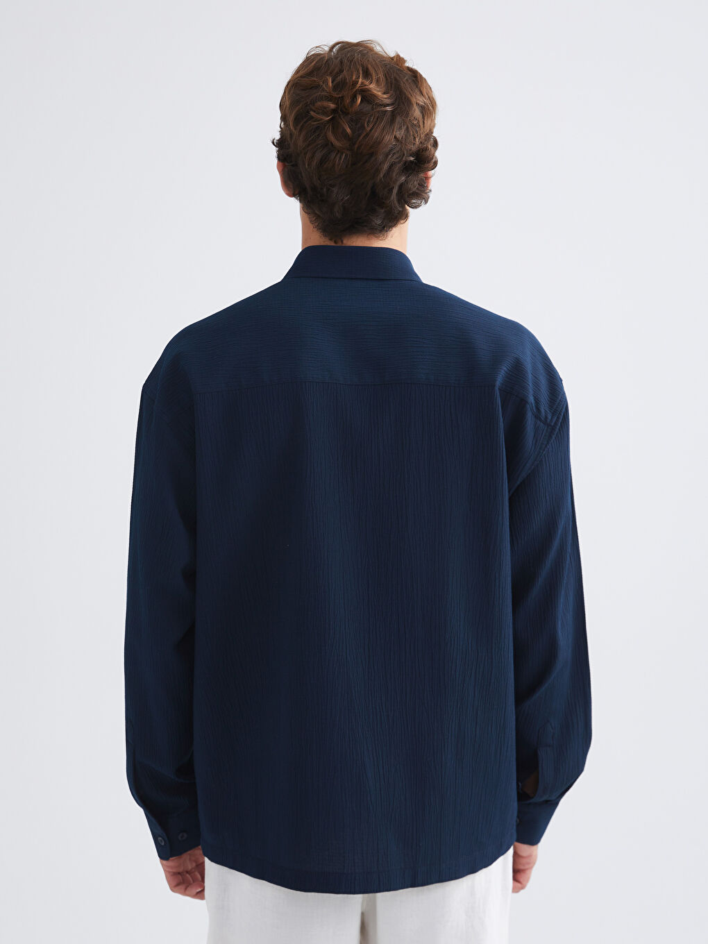 Lacivert Regular Fit Uzun Kollu Erkek Gömlek-3