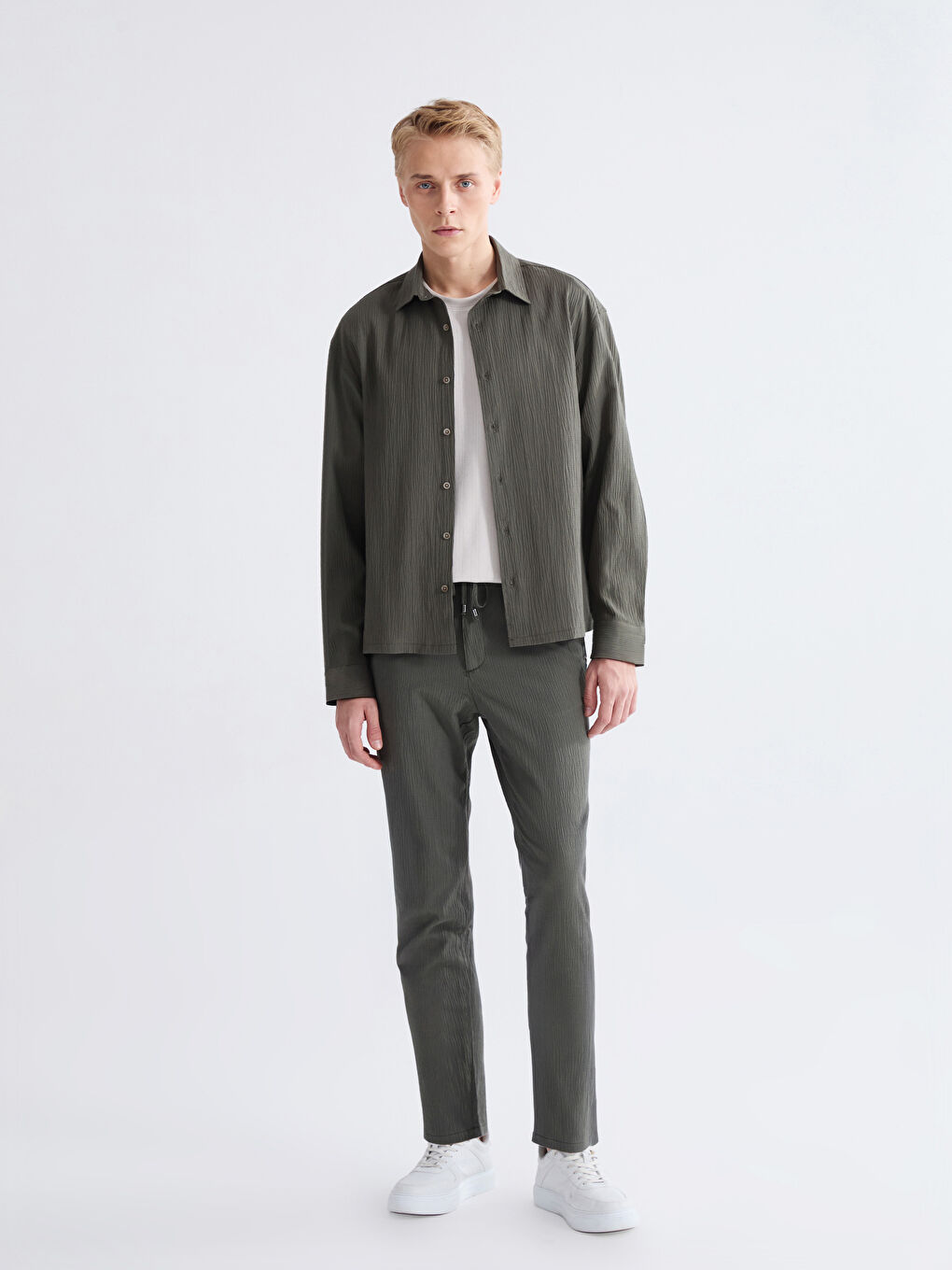 Yeşil Regular Fit Uzun Kollu Erkek Gömlek-1