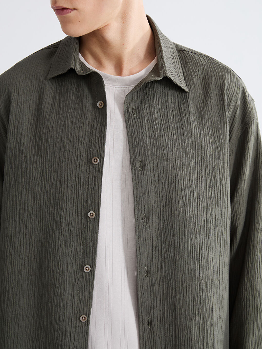 Yeşil Regular Fit Uzun Kollu Erkek Gömlek-2