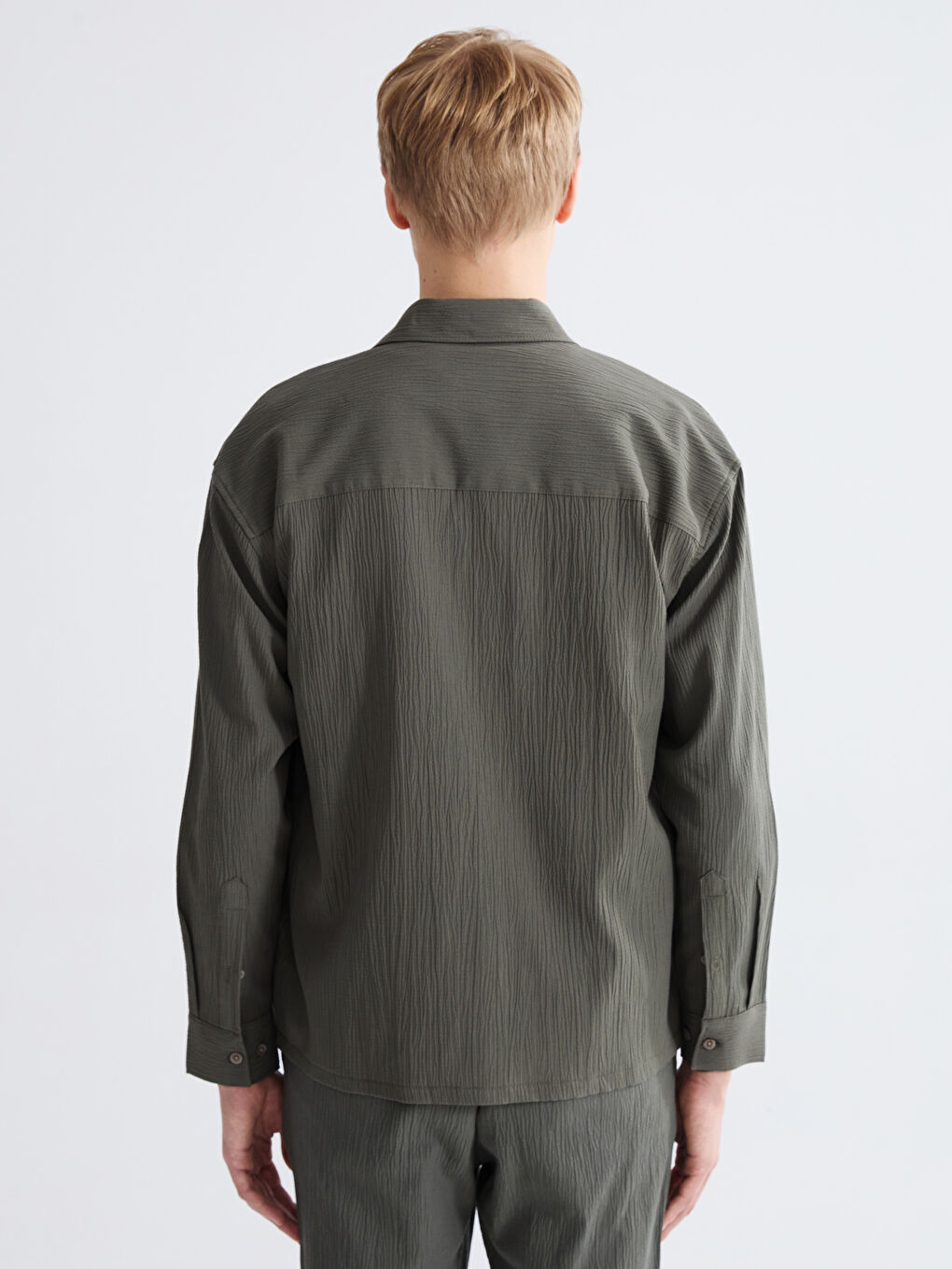 Yeşil Regular Fit Uzun Kollu Erkek Gömlek-3