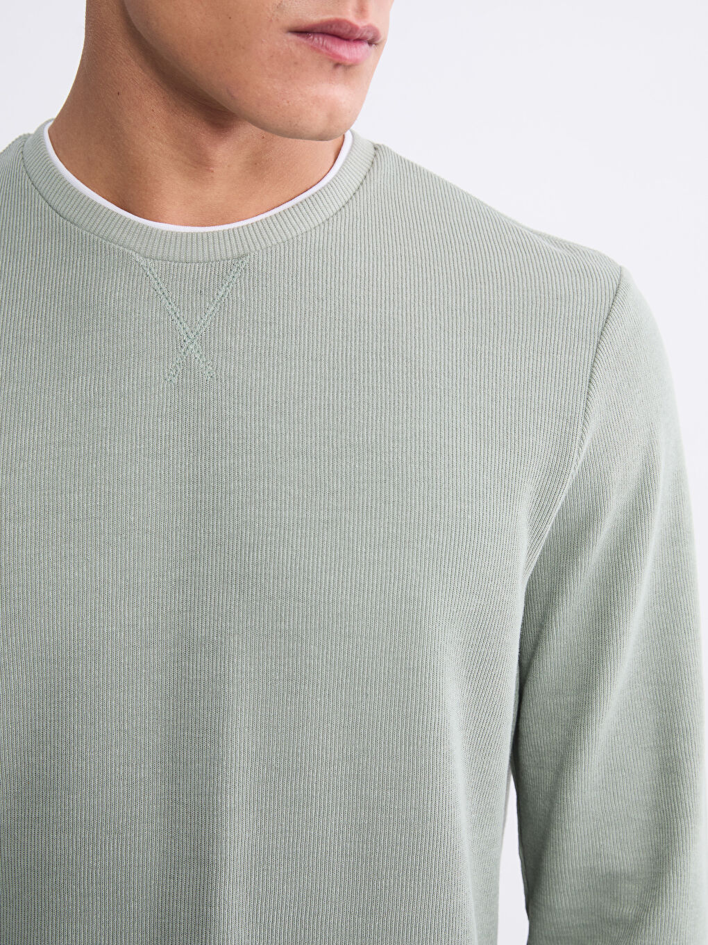 Yeşil Bisiklet Yaka Uzun Kollu Erkek Sweatshirt-2