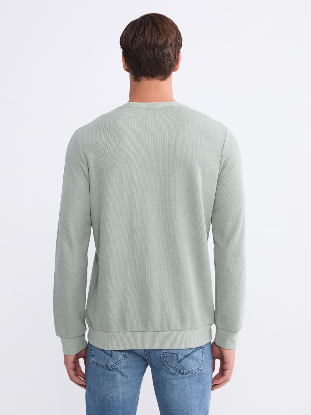 Yeşil Bisiklet Yaka Uzun Kollu Erkek Sweatshirt-3