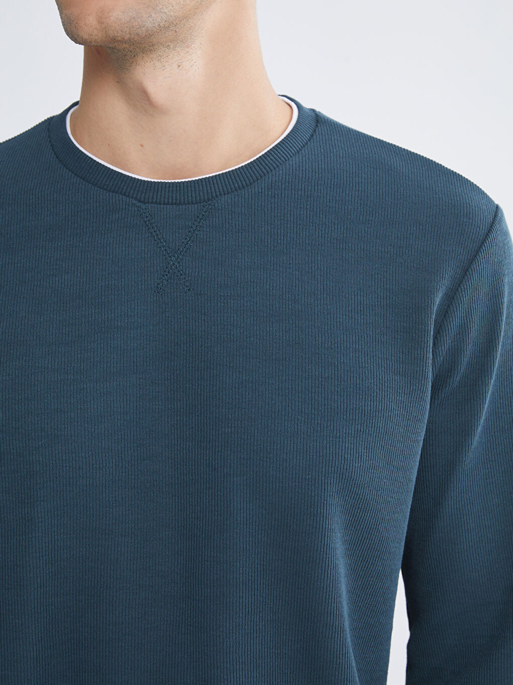 Petrol Bisiklet Yaka Uzun Kollu Erkek Sweatshirt-2