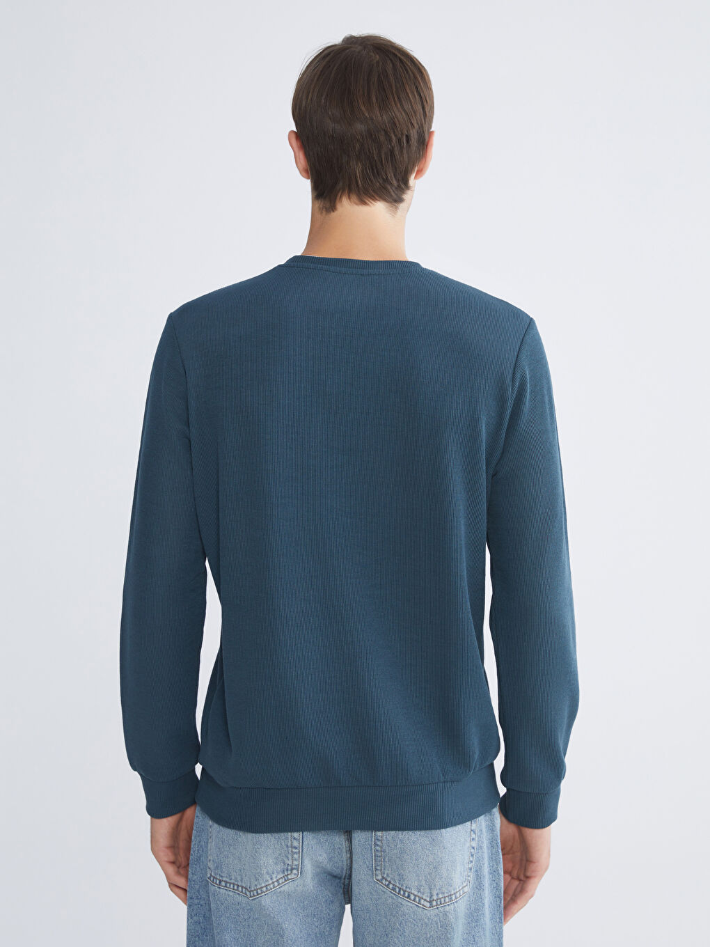 Petrol Bisiklet Yaka Uzun Kollu Erkek Sweatshirt-3