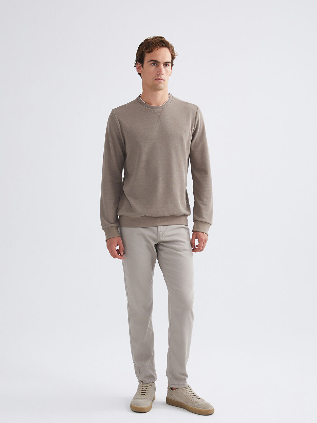 Kahverengi Bisiklet Yaka Uzun Kollu Erkek Sweatshirt-1