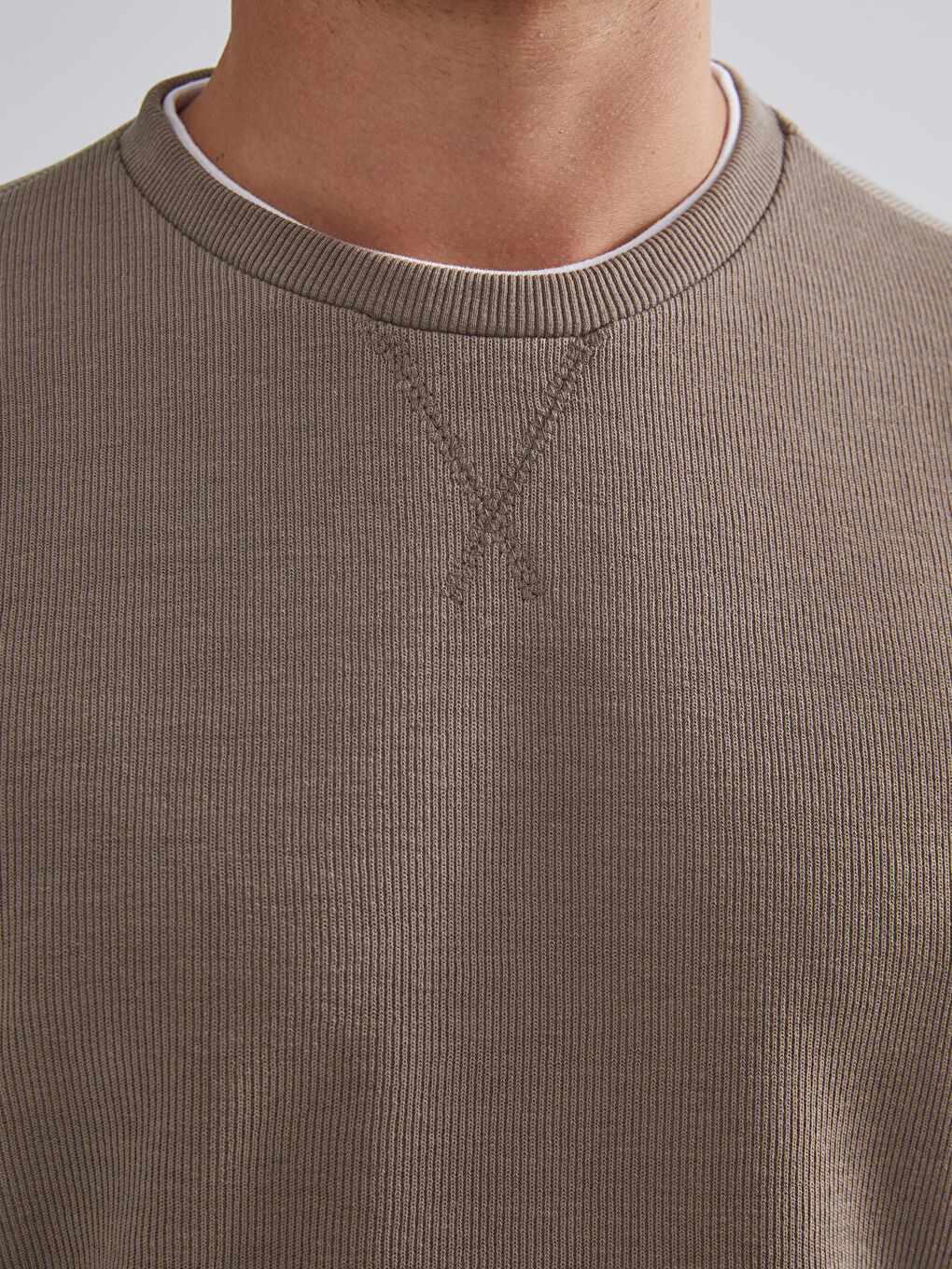 Kahverengi Bisiklet Yaka Uzun Kollu Erkek Sweatshirt-2