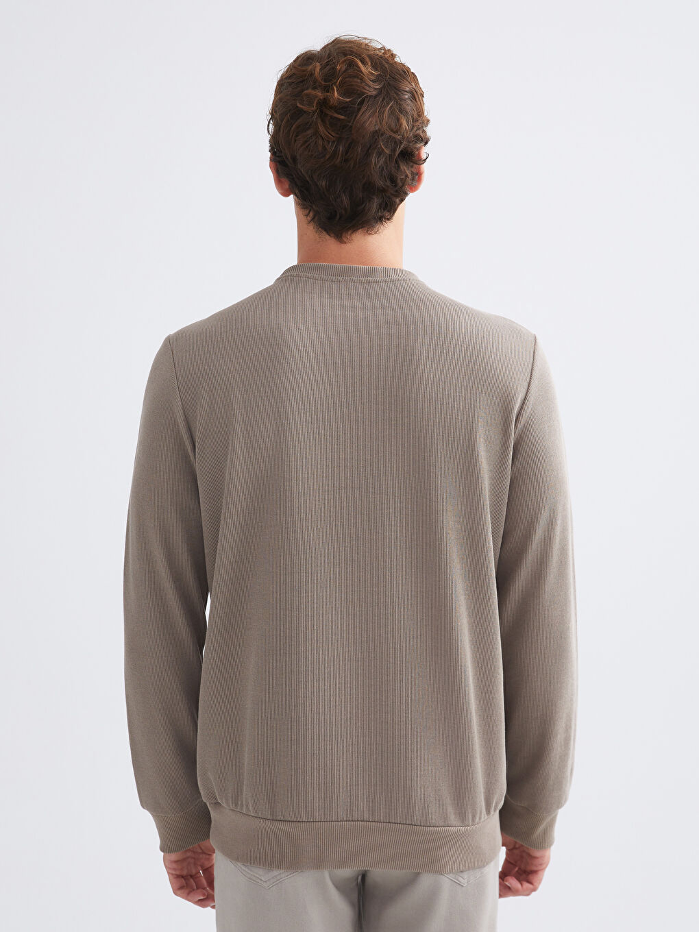 Kahverengi Bisiklet Yaka Uzun Kollu Erkek Sweatshirt-3