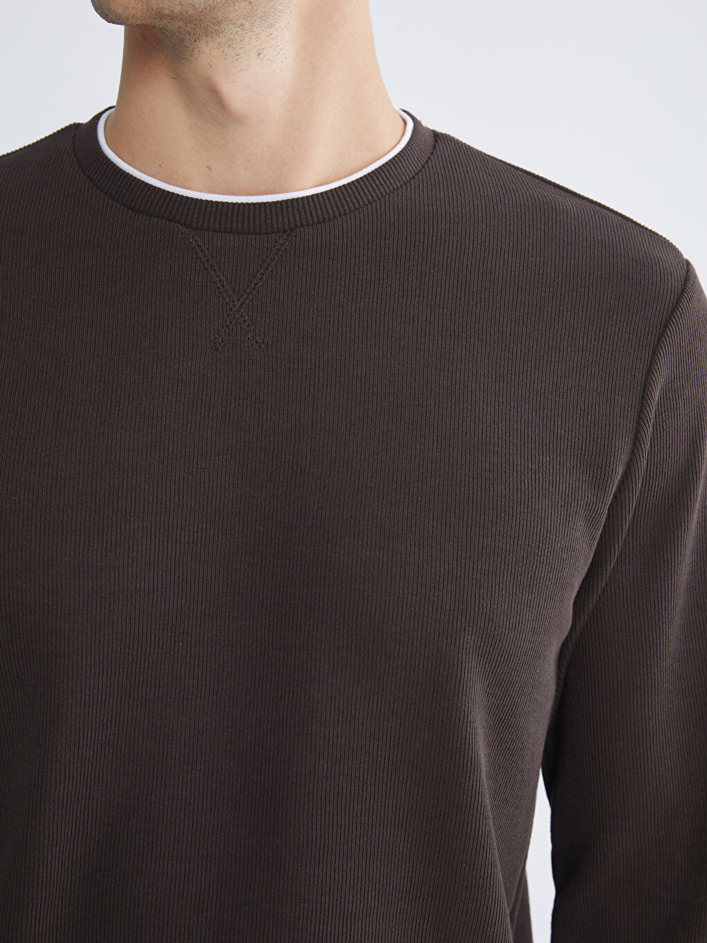 Kahverengi Bisiklet Yaka Uzun Kollu Erkek Sweatshirt-2