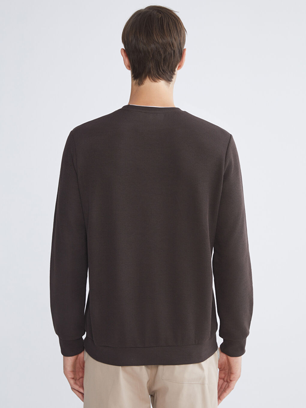 Kahverengi Bisiklet Yaka Uzun Kollu Erkek Sweatshirt-3