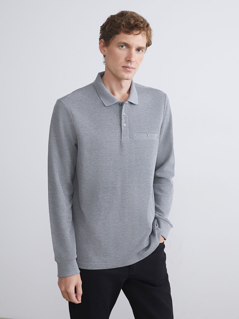 LCWAIKIKI Classic Polo Neck Long Sleeve Men's Sweatshirt -W54532Z8-F2T