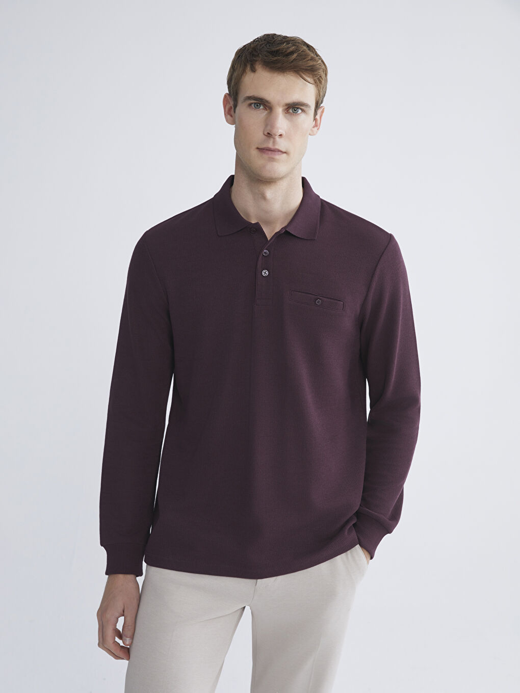 Mürdüm Polo Yaka Uzun Kollu Erkek Sweatshirt