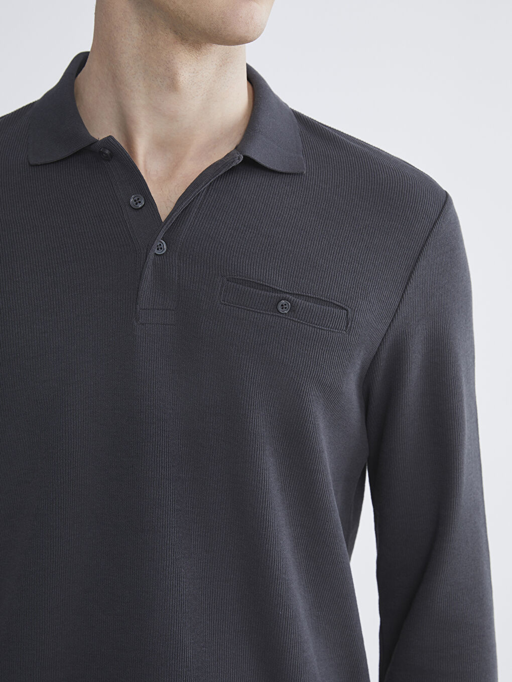 Antrasit Polo Yaka Uzun Kollu Erkek Sweatshirt-2