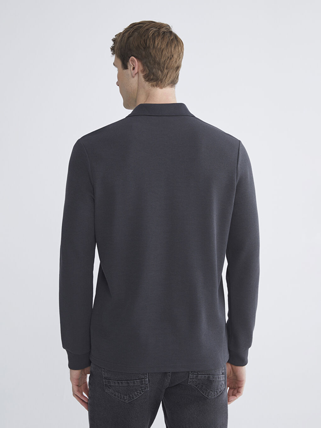 Antrasit Polo Yaka Uzun Kollu Erkek Sweatshirt-3