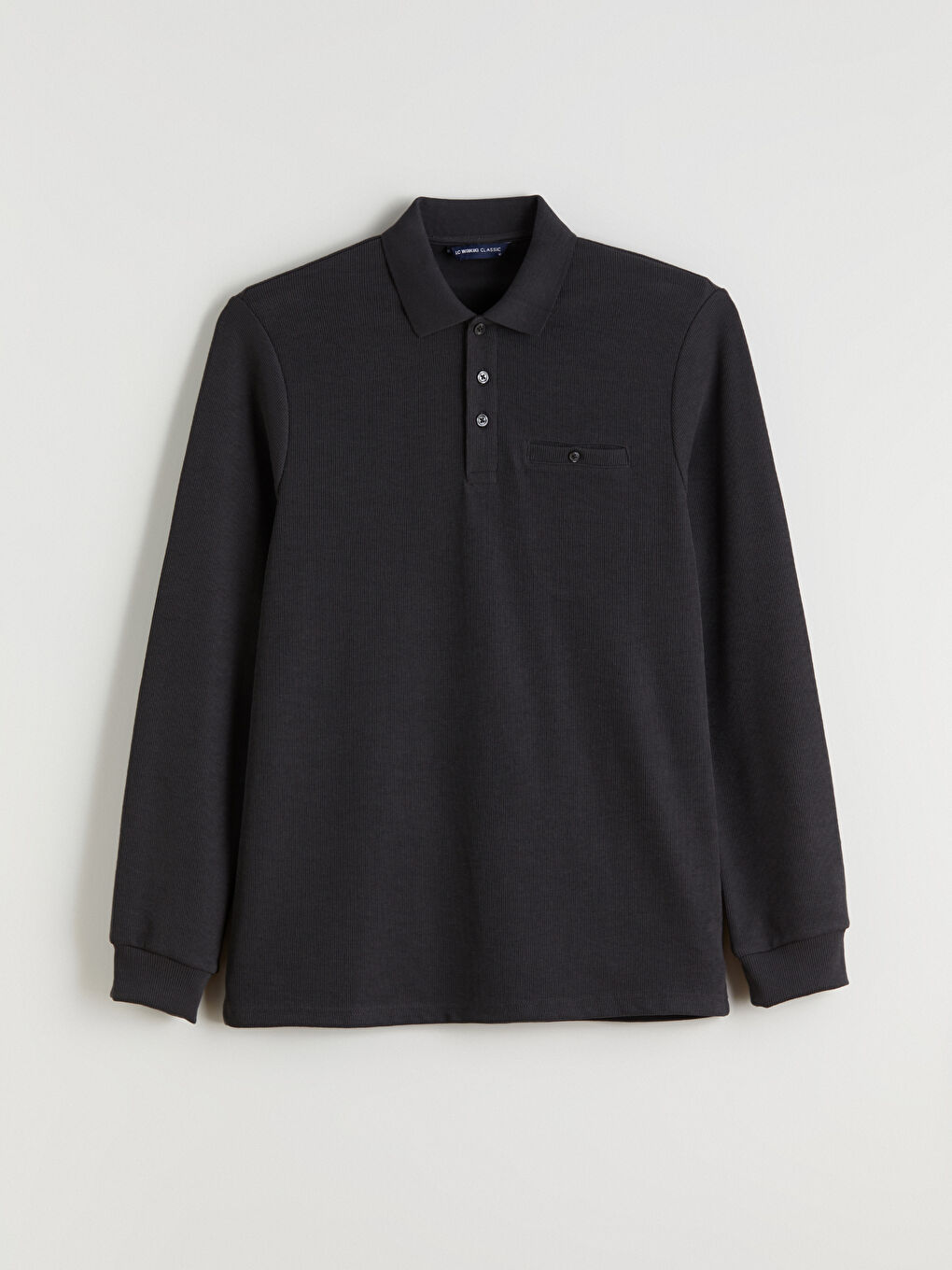 Antrasit Polo Yaka Uzun Kollu Erkek Sweatshirt-4