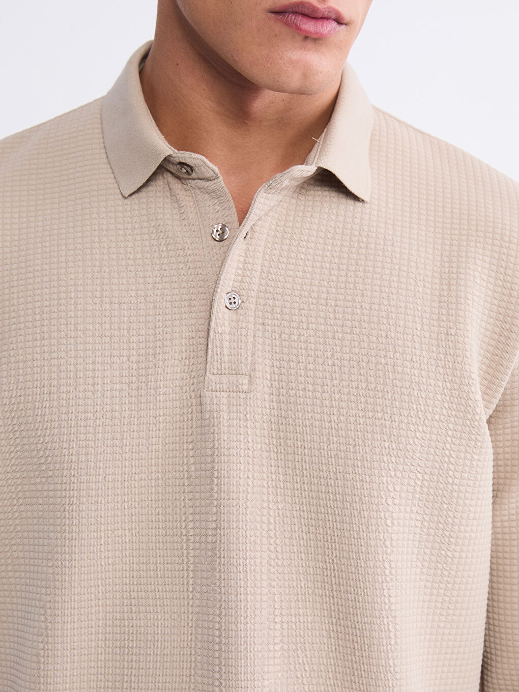 Bej Polo Yaka Erkek Sweatshirt-2