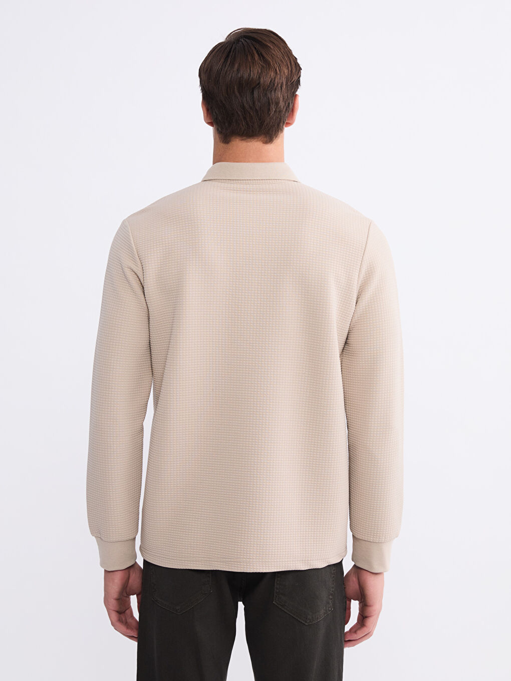 Bej Polo Yaka Erkek Sweatshirt-3