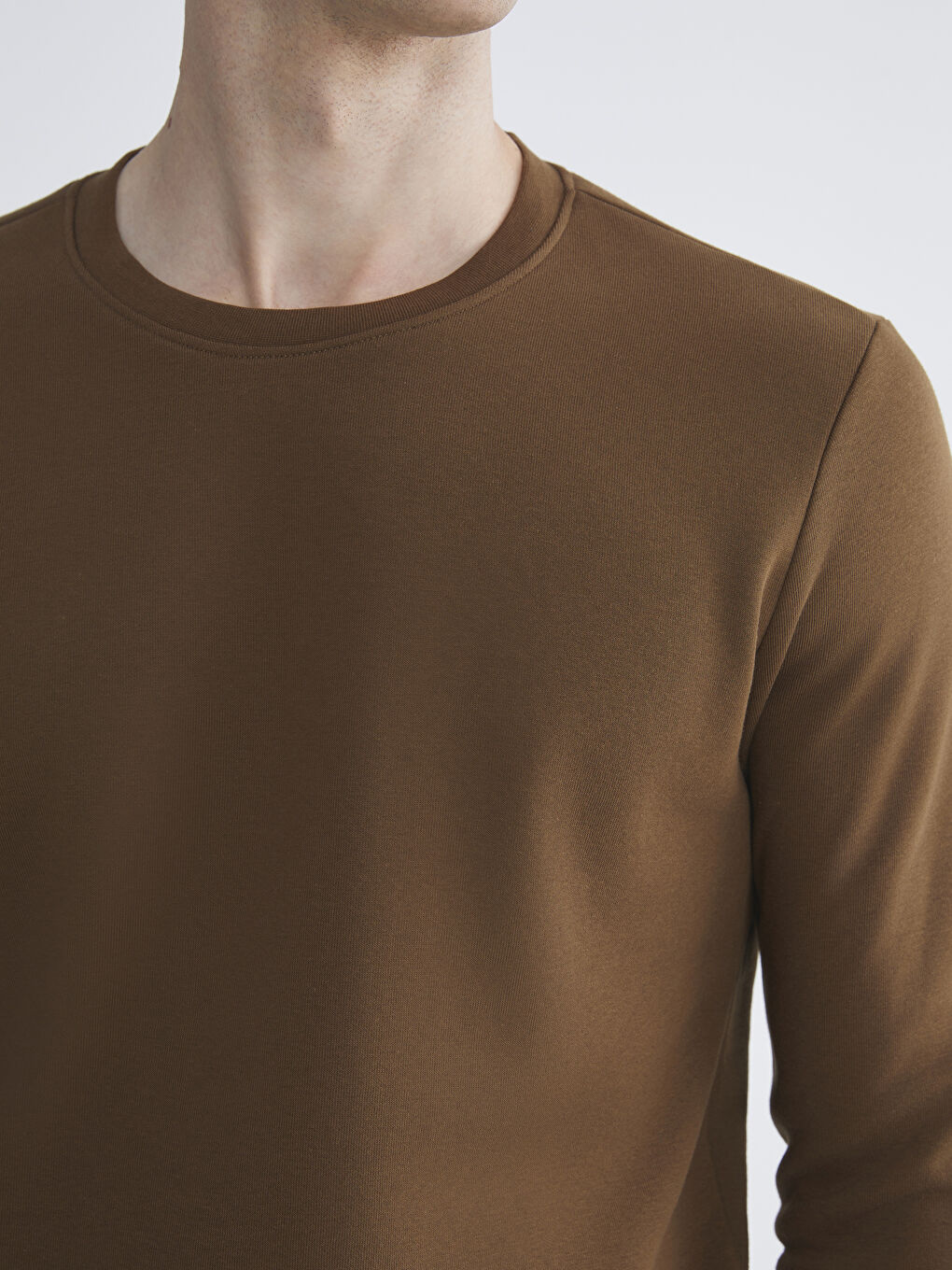 Kahverengi Bisiklet Yaka Erkek Kalın Sweatshirt-2