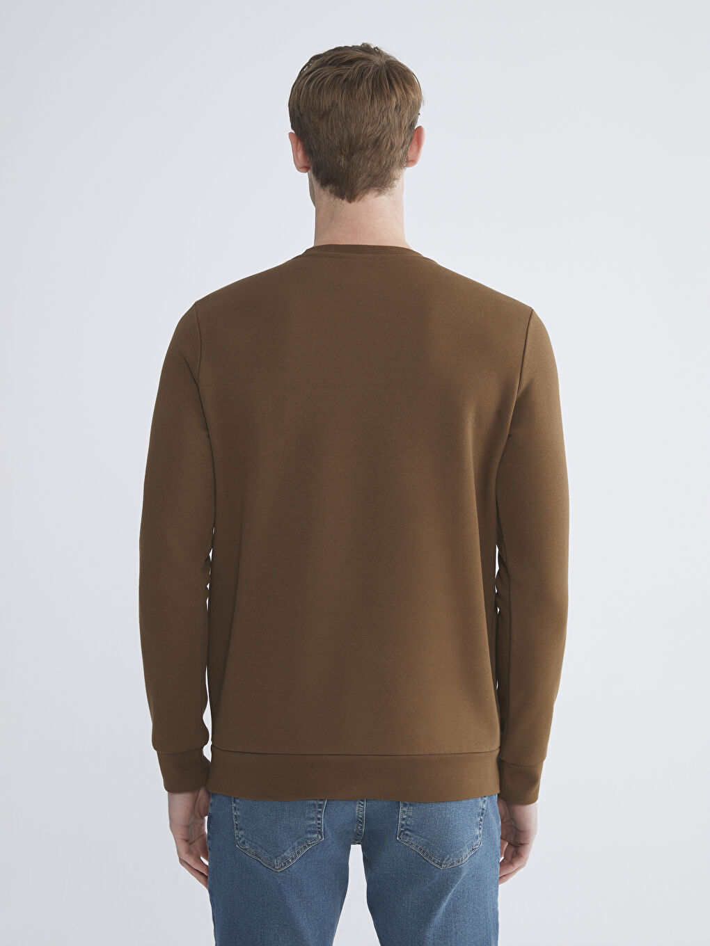 Kahverengi Bisiklet Yaka Erkek Kalın Sweatshirt-3