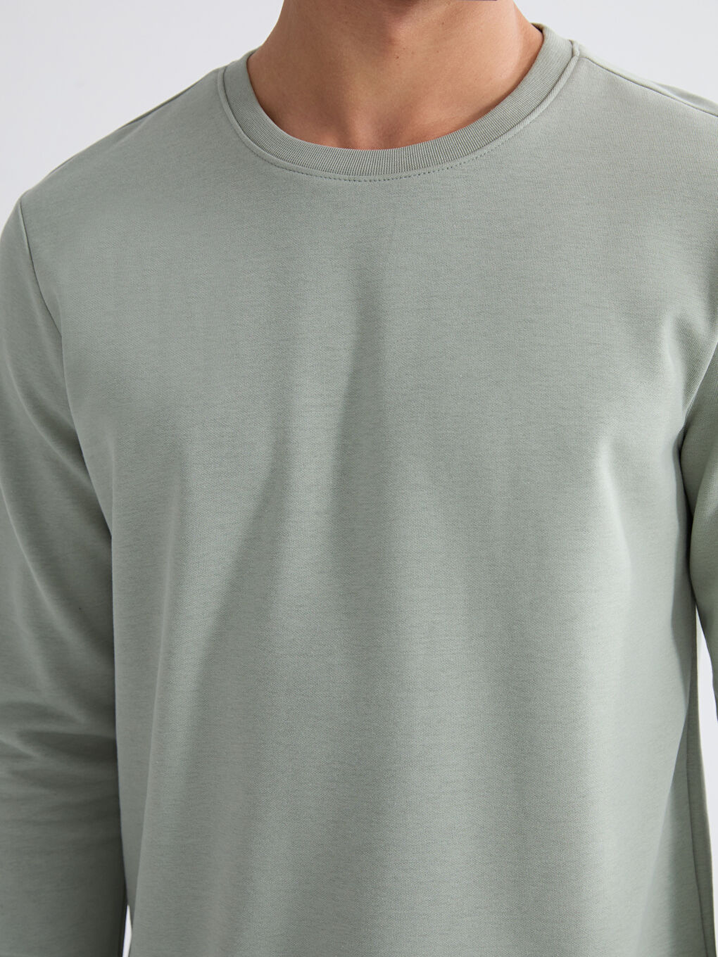 Yeşil Bisiklet Yaka Erkek Kalın Sweatshirt-2