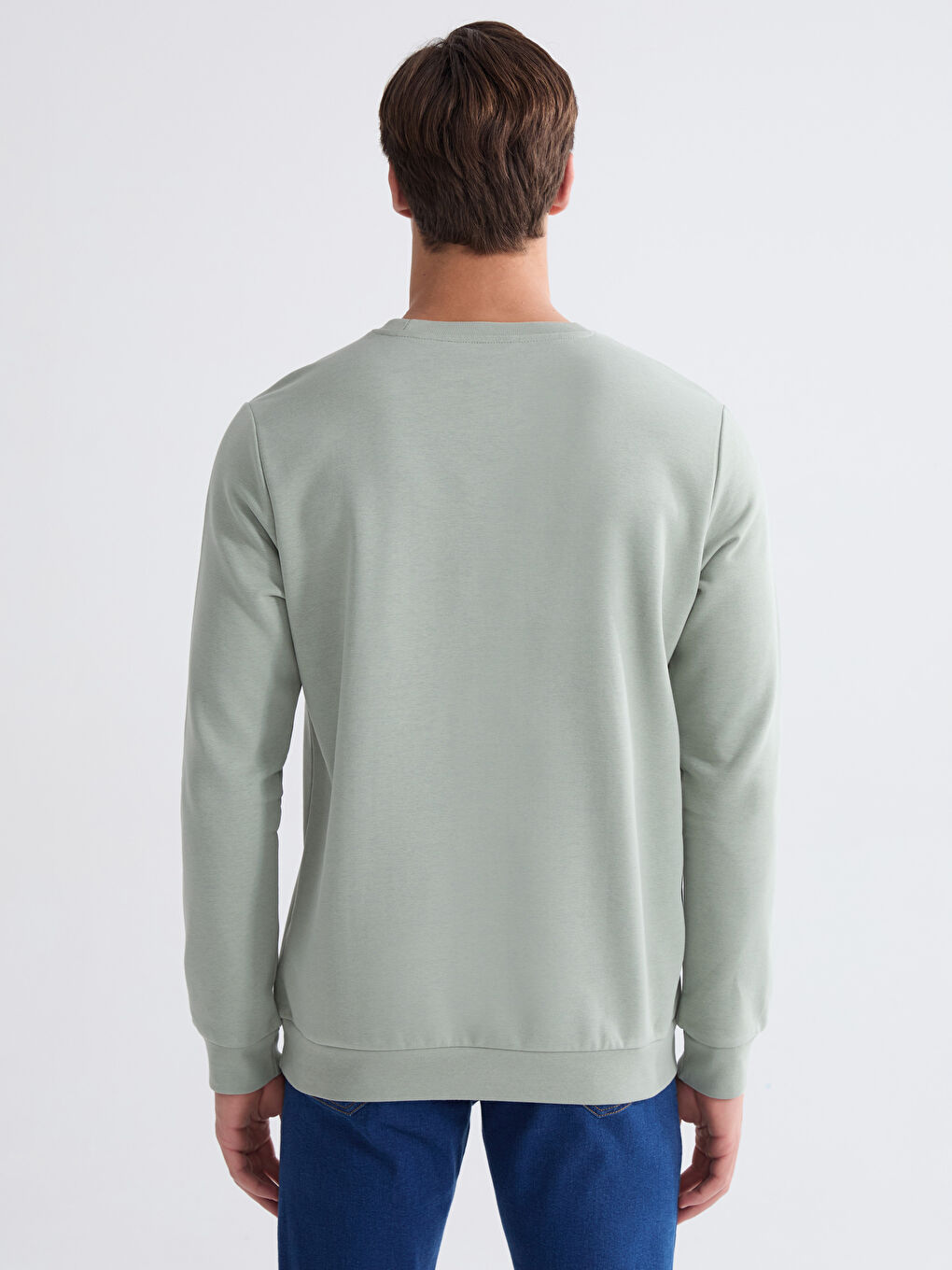 Yeşil Bisiklet Yaka Erkek Kalın Sweatshirt-3