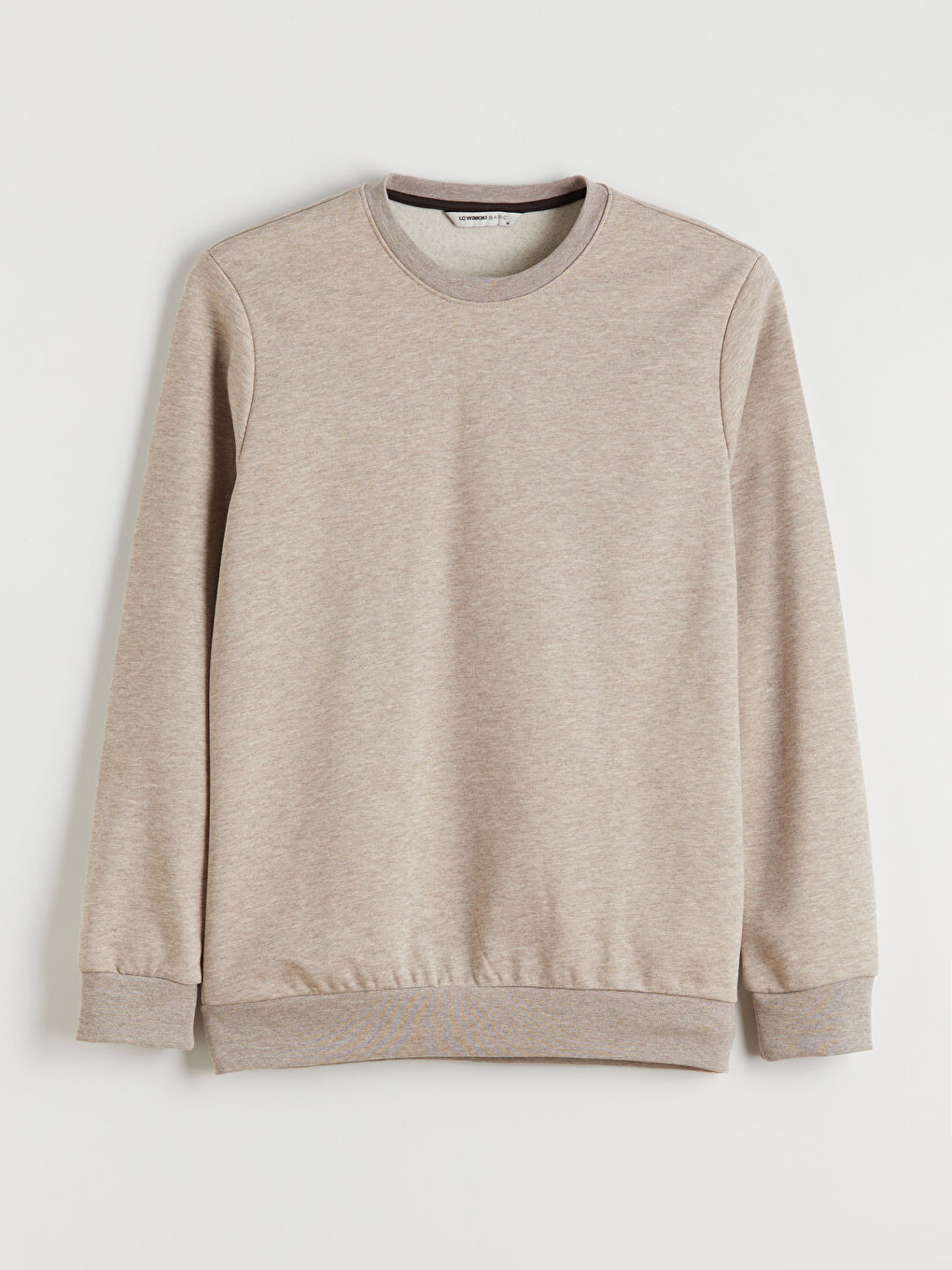 Bej Bisiklet Yaka Erkek Kalın Sweatshirt-4