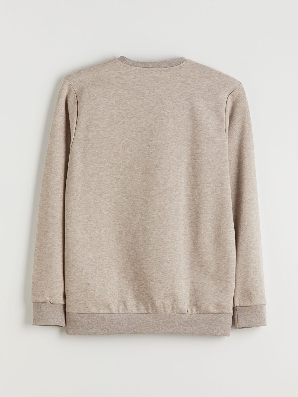 Bej Bisiklet Yaka Erkek Kalın Sweatshirt-5